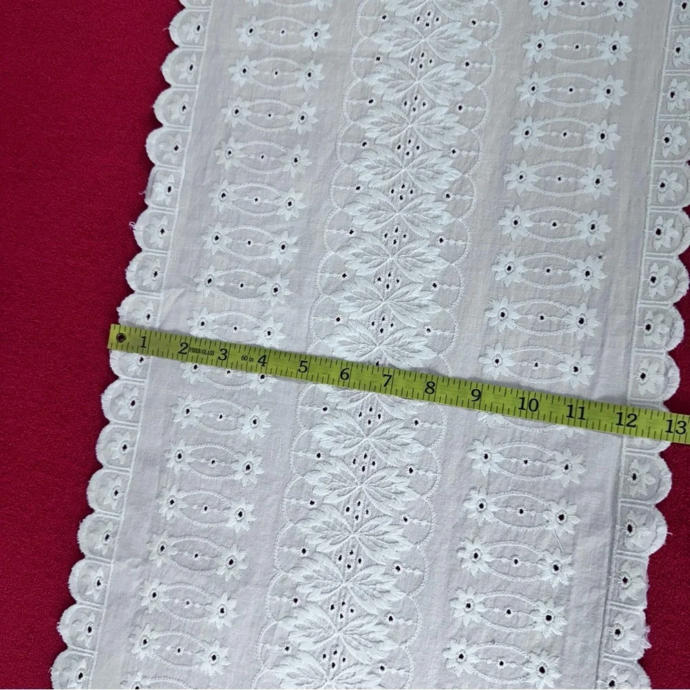 Vintage Table Runner Embroidered White Cotton Geometric Home Decor Lace Handmade